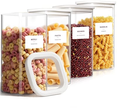 Dailygoods- Voorraadpotten met Deksel - Set van 4 - Luchtdicht - Glazen Bewaarpotten - Hoogwaardig Borosilicaatglas - Inclusief 56 Stickers - Opbergpotten