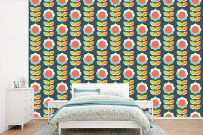 Behang - Fotobehang Retro - Bloemen - Scandinavisch - Breedte 360 cm x hoogte 240 cm