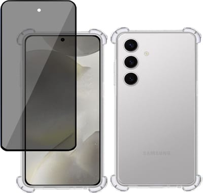 Geschikt voor Samsung Galaxy S24 - Hoesje + Privacy Screenprotector – Privé - Gehard Glas Cover