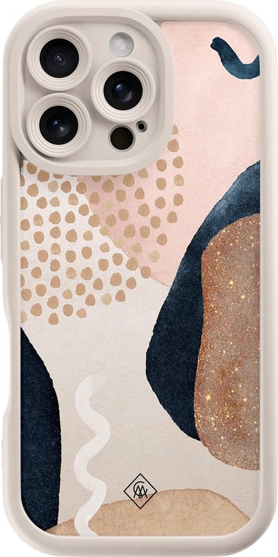 Casimoda® hoesje - Geschikt voor iPhone 16 Pro - Abstract Dots - Effen telefoonhoesje met lensbescherming - Siliconen/TPU - Backcover - Bruin/beige