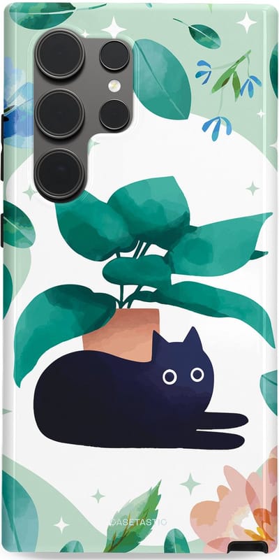Casetastic hoesje geschikt voor Samsung Galaxy S24 Ultra - Dubbellaagse bescherming - Plantenkat - Fashion Case - Lichtgrijs Turquoise Wit Mintgroen