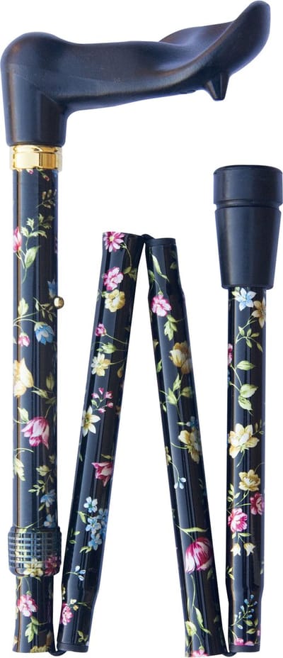 Classic Canes Opvouwbare wandelstok - Zwart - Bloemen - Rechtshandig - Ergonomisch handvat - Verstelbaar - Lengte 80 - 90 cm - Aluminium - Gewicht 430 gram - Diameter wandelstok 19 mm - Wandelstokken - Heren en dames - Inklapbare wandelstok
