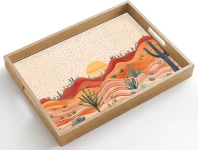 Dienblad hout 50x35 cm - Schootdienblad - Landschap - Heuvels - Zonsondergang - Borrelplank rechthoek - Plateau dienbladen