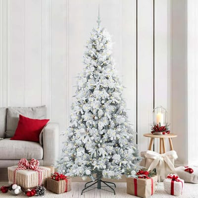 vidaXL - Kunstmatige - Hinged - Kerstboom - met - 300 - LED - Wit - 210 - cm - PE - en - PVC