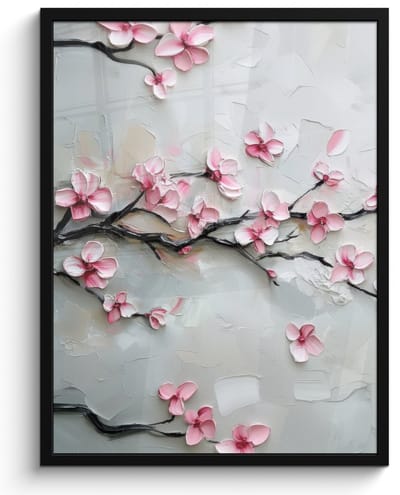 Poster in lijst - Fotolijst 50x70 cm - Posters - Bloesem - Kunstzinnig - Roze - Sakura - Posterlijst zwart - Decoratie - Wanddecoratie woonkamer - Muurdecoratie slaapkamer