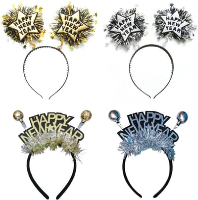 Feesthoedjes Volwassenen Happy New Year Diadeem Oud en Nieuw Versiering Nieuwjaar Decoratie Goud Zilver - 4 Stuks
