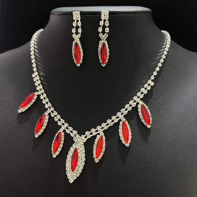 Eenvoudige Klassieke Edelsteen Ketting Oorbellen Set, Bruidsaccessoires Bruidsjurk Avondjurk Accessoires Bruiloft Sieraden black