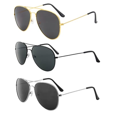 Dailygoods- Zonnebril Heren - 3 Stuks - Pilotenstijl - UV-bescherming - Metalen Frame - Geschikt voor Alle Gezichtsvormen - Pilotenbril