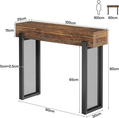 OKWISH Consoletafel – Met Verborgen Opbergruimte – Voor Hal En Achter Bank – Industrieel Design – Hout En Metaal Zwart Bruin