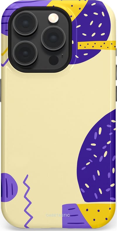 Casetastic hoesje geschikt voor Apple iPhone 15 Pro - MagSafe - Dubbellaagse bescherming - Geo zigzag - Fashion Case - Crème Blauw Geel