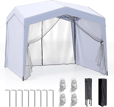 Vouwbaar Paviljoen - Tuinpaviljoen Partytent - Feestjes en Buitenactiviteiten - Afneembare Wanden en Netten - 3 x 3 Meter - Wit