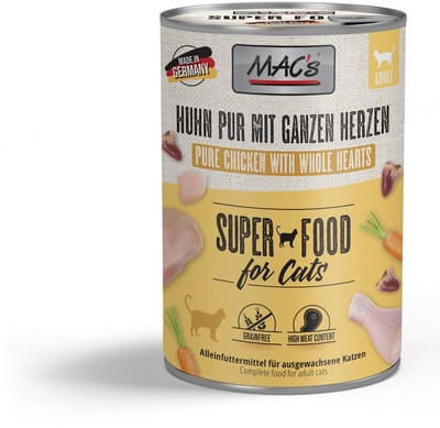 MAC's Kattenvoer Natvoer Blik - 96% Kippenvlees en Kippenhartjes - 6 x 400g