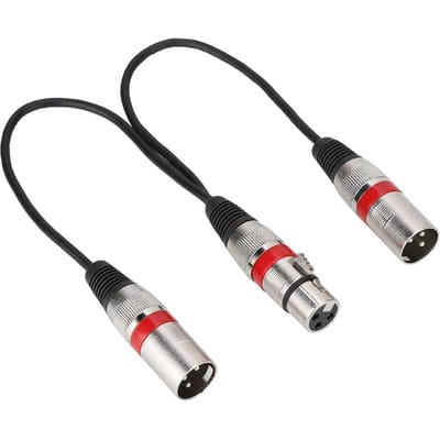30cm XLR Female Jack to Dual Male Head Splitter Adapter o Mic Extension Cable for Canon Black