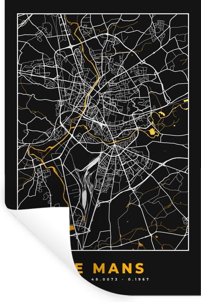 Muurstickers - Sticker Folie - Plattegrond - Frankrijk - le Mans - Stadskaart - Kaart - 20x30 cm - Plakfolie - Muurstickers Kinderkamer - Zelfklevend Behang - Zelfklevend behangpapier - Stickerfolie