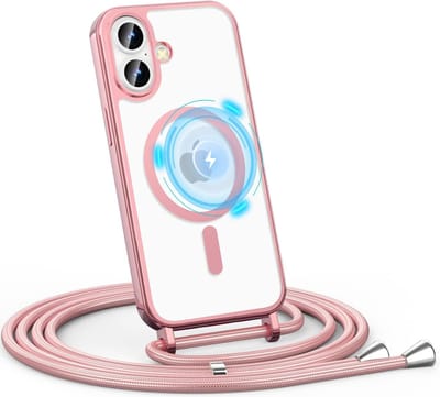 Casemania Hoesje Geschikt voor Apple iPhone 16 - Roze - Siliconen Back Cover met Koord - Geschikt voor MagSafe - Telefoonhoesje met Koord - Crossbody Lanyard Cord Case