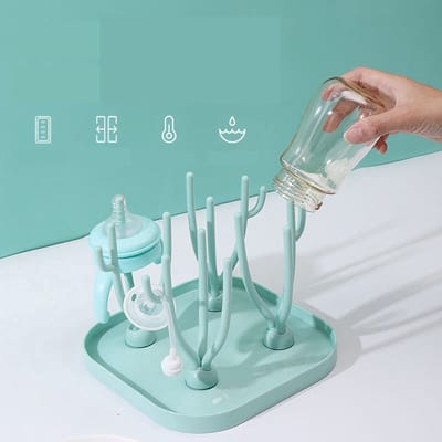 Flexigood - Flessen Droogrek - Baby Flessenrek - Afdruiprek Baby - Droogrek - Groen/Turqoise