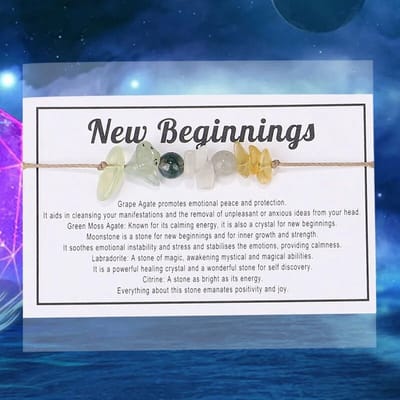 Bixorp "New Beginnings" Cadeau Armband - Edelsteen Armbandje op kaartje - Granaat, Rozenkwarts, Robijnkwarts