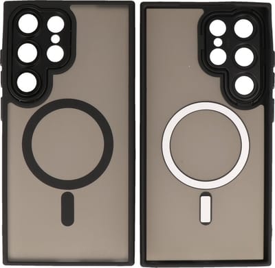 MagSafe Hoesje Geschikt voor Samsung Galaxy S24 Ultra - Mat-Transparent met Camera Beschermer Case - Zwart