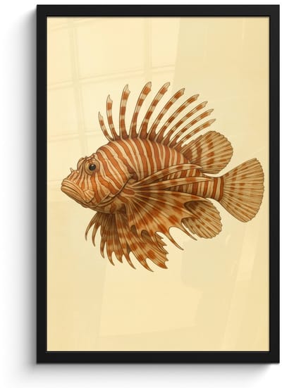 Poster in lijst - Fotolijst 40x60 cm - Posters - Strepen - Vis - Rond - Stekels - Posterlijst zwart - Decoratie - Wanddecoratie woonkamer - Muurdecoratie slaapkamer