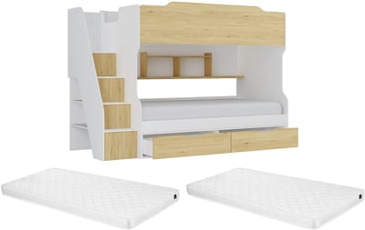 Vente-unique Stapelbed hout natuurlijk licht, wit 90 x 190 cm