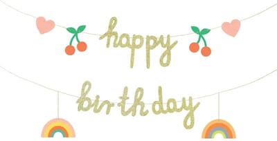 Slinger met regenboog en kersen Happy Birthday - themafeest