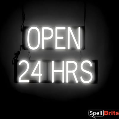 OPEN 24 HRS - Lichtreclame Neon LED bord verlicht | SpellBrite | 42 x 38 cm | 6 Dimstanden - 8 Lichtanimaties | Reclamebord neon verlichting