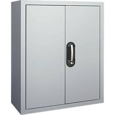 Magazijnkast - B 700 x D 300 x H 830 mm - 6 legborden - zonder bakken - met deuren - blank alu