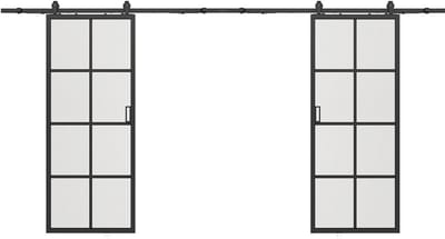 Vente-unique Dubbele schuifdeur met opbouwsysteem - aluminium en gehard matglas - 2 x H205 x L63 cm - WILDEN II