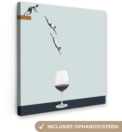 Canvas - Abstract - Wijnglas - Mannen - Duiken - Abstracte - 20x20 cm - Schilderij - Canvasdoek