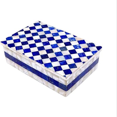 Marmeren Sieradenkistje - Decoratieve Opberger - Sieraden Opbergen - Handgemaakt Inlegwerk - 10.5 cm - Wit