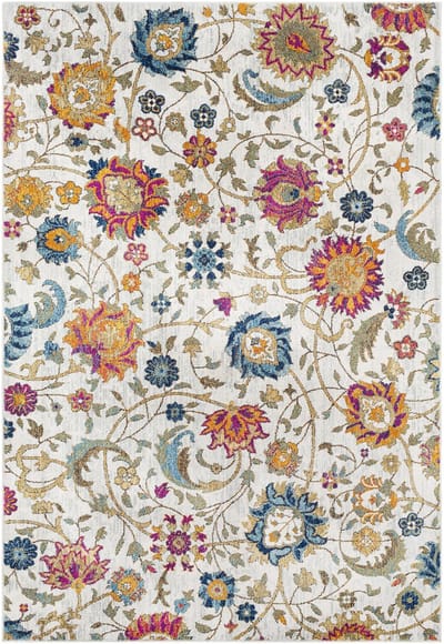 SURYA - HANSHU Boho Tapijt met Bloemmotief in Saffraan