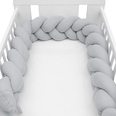 New Baby mousseline bedomrander vlecht 210cm grijs - Bedhekje