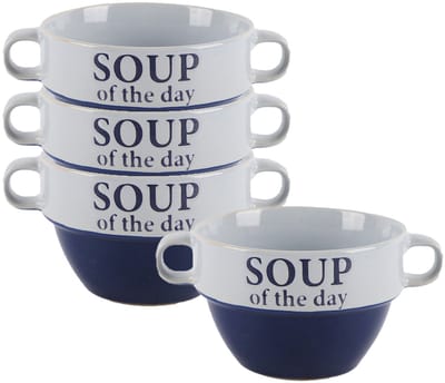 Bellatio Design Soepkommen - 4x - 500 ml - Soup of the day - keramiek - D12 x H8 cm - blauw - Stapelbaar
