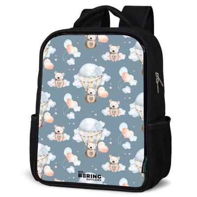 NoBoringSuitcases.com® - Rugzak zwart - Schooltas jongen & meisje - Beertjes in luchtballonnen tussen wolken en ballonnen - Rugtas voor school - Boekentas kind - Schoolrugzak - Kinderrugzak