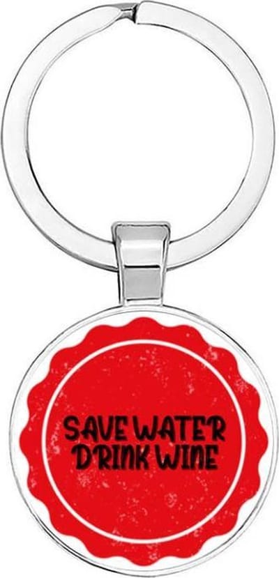 Akyol - save water drink wine Sleutelhanger - Wijn - de echte wijn liefhebbers - wijn - alchohol - drunk- merlot - chardonnay - 2,5 x 2,5 CM
