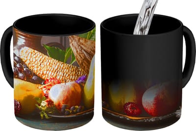 Magische Mok - Foto op Warmte Mokken - Koffiemok - Groente - Fruit - Rustiek - Tafel - Magic Mok - Beker - 350 ML - Theemok