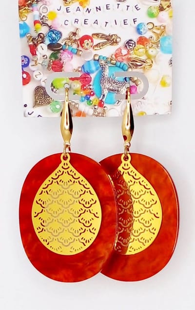 Jeannette-Creatief® - Resin - Ovaal Groot - Resin oorbellen - Resin Oorhangers - Oranje oorbellen - Ginkgo Blad - Oorhangers - Tangerine - Oorbellen Dames - Oranje Oorbellen - Herfstlook - Koningsdag