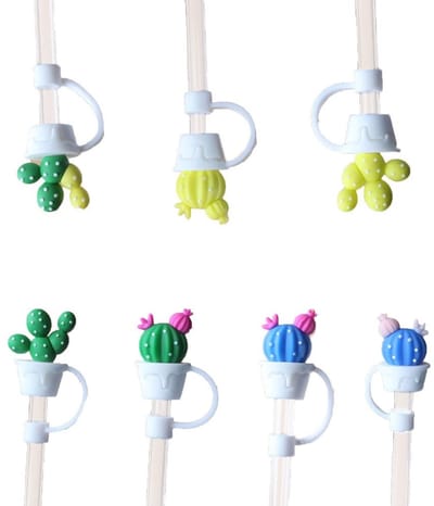 Dailygoods- Drankbuishoezen 7 Stuks - Herbruikbare Siliconen Deksels - Veiligheidsbescherming - Geschikt voor 8 mm Rietjes - Duurzaam en Veilig - Schattige Patronen - Rietjesdeksels