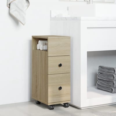 Badkamerkast Smal - Kolomkast Medicijnkast - Opbergen Badkamer - Met Wielen Verrijdbaar - 23x33x65 cm - Sonoma Eiken