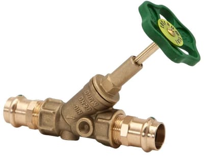 Schlösser Armaturen JS Vrijstroomventiel met persaansluiting (binnendraad), zonder aftapkraan, met stijgende spindel, DN20, persdiameter 22mm, DVGW gekeurd, 0015082200001