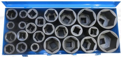 Krachtdoppen set 1" Metrisch zeskant 25 dlg 17 - 75mm metalen koffer.
