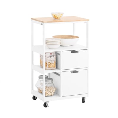 SoBuy FKW111-WN Keukenwagen - Witte Opbergwagen met Laden & Planken