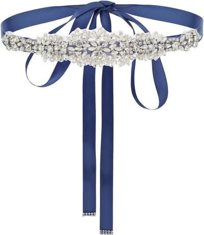 Elegante Kristallen Bruidsriem met Applicaties en Strass Steentjes voor Bruidsjurken en Feestkleding, Donkerblauw, One Size
