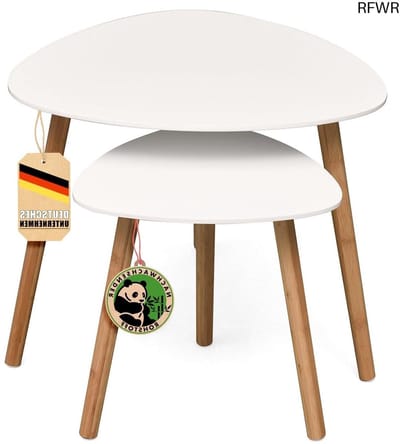 RFWR® Set van 2 Moderne Ronde Salontafels in Wit – Ruimtebesparende Bijzettafels van Hout