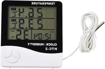 Thermo-Hygrometer Weerstation - Digitale Weermeter - Binnenklimaat Monitoren - Met Buitensensor - 15 x 13 x 3 cm - Grijs