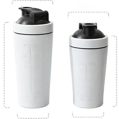 500ML/750ML Roestvrijstalen Eiwitpoeder Shaker Fles met Stalen Bal en Schaal Lekdicht Gym Fitness Sport Wei Shakes Beker 500ML white