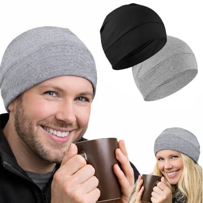 Slaapmuts / Skull Cap – 2 Stuks – Ademend Katoen – Dunne Helmvoering voor Fietsen, Hardlopen & Slaap – Chemo Hoofddeksel – Unisex – Zwart & Grijs – Hoofdomtrek 56-60 cm