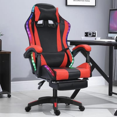 Ergonomische Gamingstoel met Bluetooth en RGB LED Verlichting – Comfortabele Computerstoel met Hoofdsteun en Lendenkussen