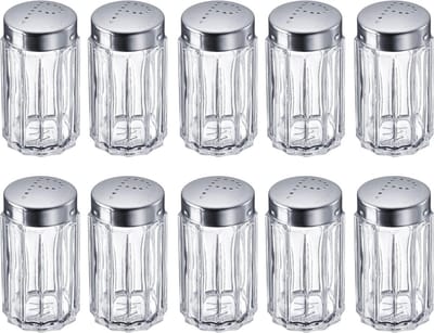 Peperstrooier, 10 stuks, inhoud: elk 50 ml, glas/roestvrij staal, traditioneel, zilver/transparant