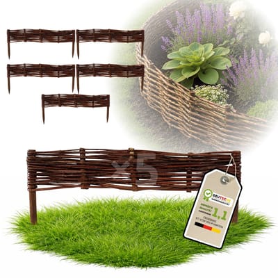 Floranica Tuinafscheiding van wilg - 5 stuks - Hoogte: 10 cm Lengte: 60 cm - Wilgenvlechtwerk, tuinhek, randafwerking voor bloembedden, hout, gazonrand